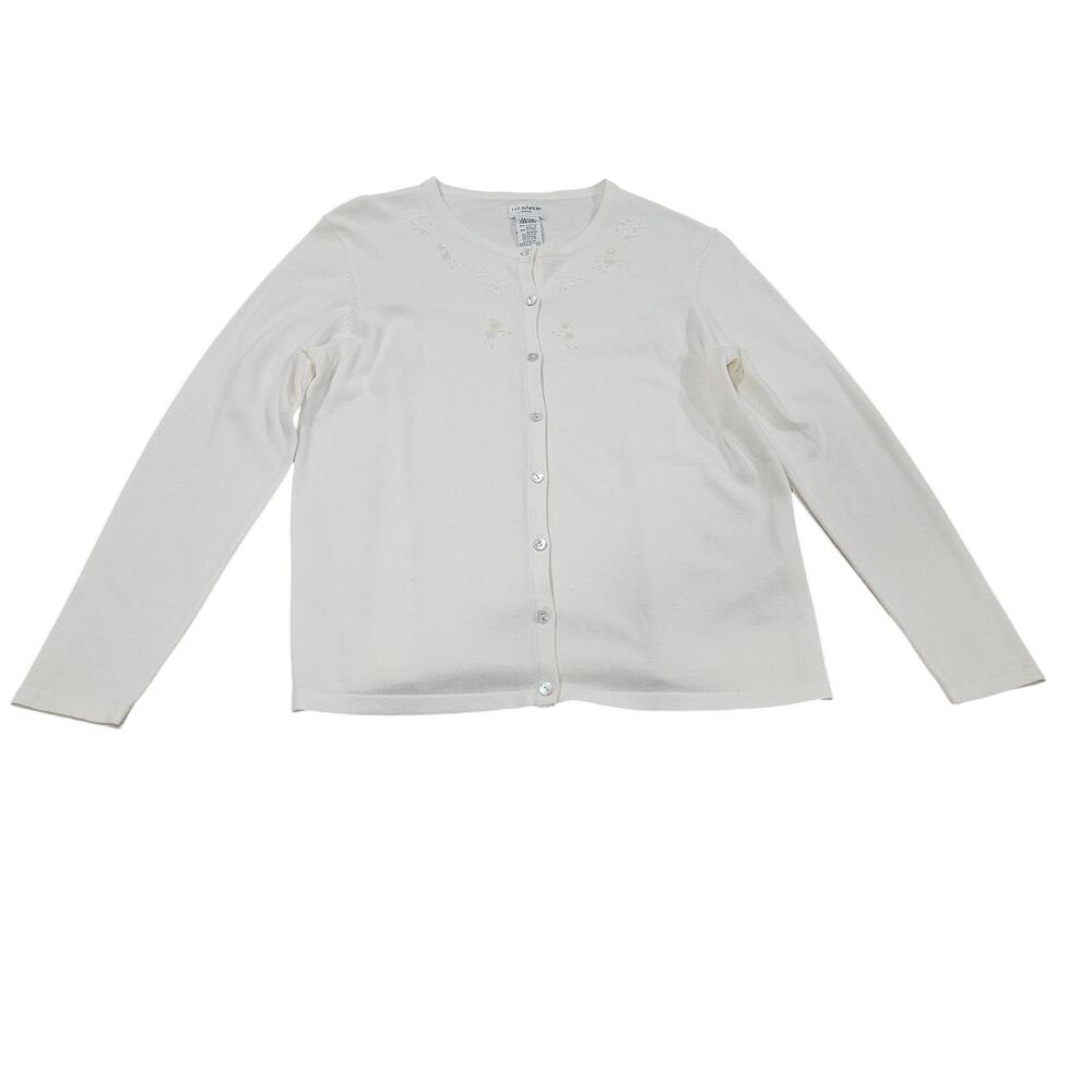 Liz Baker Petite White Beaded Embroidered Cardigan PM M